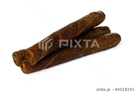 Bunch of hand rolled cigars isolated on white 84028201