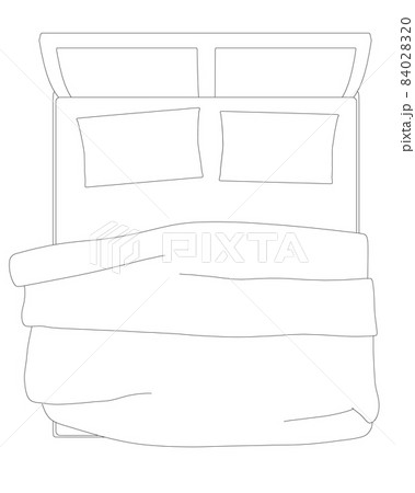 Contour of a double bed from black lines isolated on a white background. View from above. Vector illustration Contour of a double bed from black lines isolated on a white background. View from above. Vector illustration 84028320