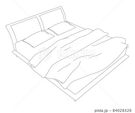 Contour of a double bed from black lines isolated on a white background. Isometric view. Vector illustration 84028326