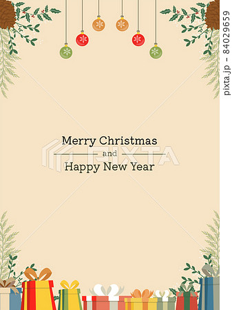 クリスマスカード（メリークリスマ＆ハッピーニューイヤー）縦型 84029659