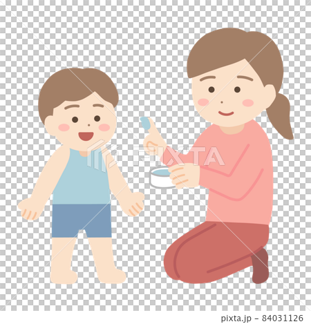 Mom applying an ointment to her child Mom applying an ointment to her child 84031126