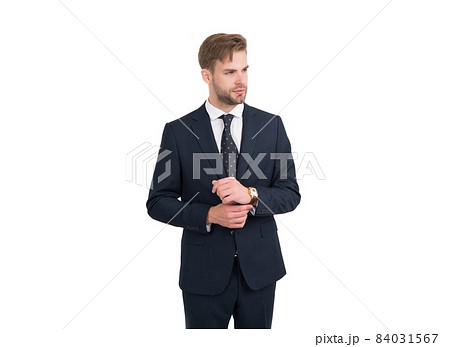 professional man employer in formalwear having well groomed hair isolated on white, grooming 84031567