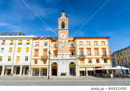 Traditional building with clock and bell tower on Piazza Tre Martiri Three Martyrs square 84032490