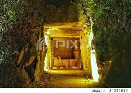 ライトアップされた古墳と竹林 ライトアップされた古墳と竹林 84032619