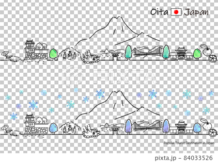 冬季大分縣觀光景點街景簡易線描圖 冬季大分縣觀光景點街景簡易線描圖 84033526