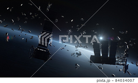3D Render of space debris around planet Earth 84034007