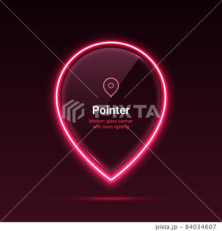 Pointer. Glass banner with neon lighting. Retro futurism. Vector 84034607