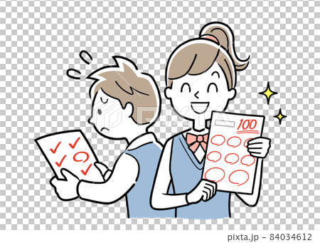 Vector illustration material: Female students with a perfect score of 100 on the test and male students with poor grades 84034612