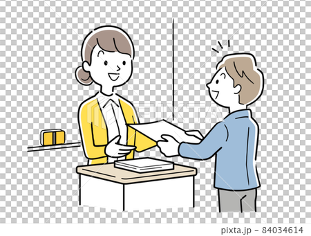 ベクターイラスト素材：先生からプリントを受け取る中高生の男子 84034614
