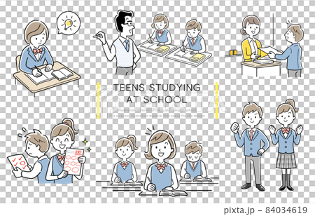 矢量插圖素材:初中和高中學生的學校生活,設置 矢量插圖素材:初中和高中學生的學校生活,設置 84034619
