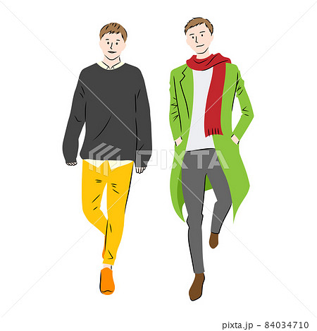 街を歩く男性2人のイラスト(白背景・ベクター・切り抜き) 街を歩く男性2人のイラスト(白背景・ベクター・切り抜き) 84034710
