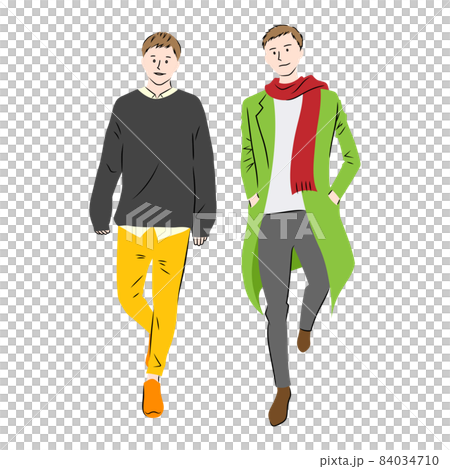 街を歩く男性2人のイラスト(白背景・ベクター・切り抜き) 街を歩く男性2人のイラスト(白背景・ベクター・切り抜き) 84034710