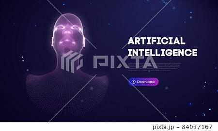 Ai digital brain. Artificial intelligence woman. Human head robot digital technology background. 84037167