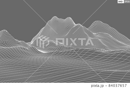 Wireframe landscape on white background. Abstract geometric vector technology background. 3d vector digital background. Wireframe landscape on white background. Abstract geometric vector technology background. 3d vector digital background. 84037657