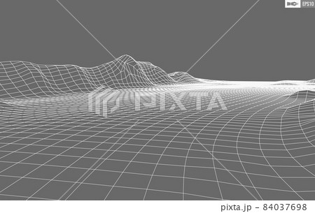Wireframe landscape on white background. Abstract geometric vector technology background. 3d vector digital background. 84037698