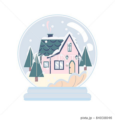 Small House and chrictmas tree in snow globe. Small House and chrictmas tree in snow globe. 84038046