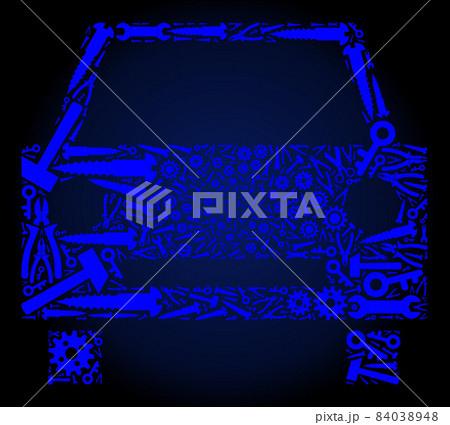 Collage Car of Industrial Tools in Blue Colors Collage Car of Industrial Tools in Blue Colors 84038948
