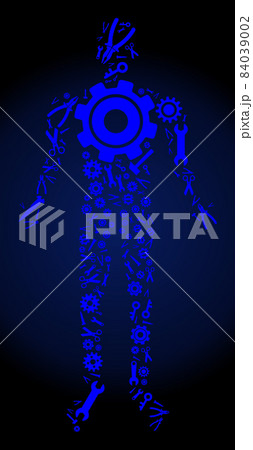 Composition Human of Industrial Tools in Blue Colors Composition Human of Industrial Tools in Blue Colors 84039002