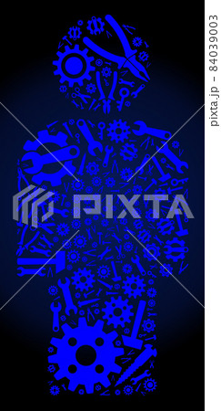 Collage Person of Service Tools in Blue Colors Collage Person of Service Tools in Blue Colors 84039003