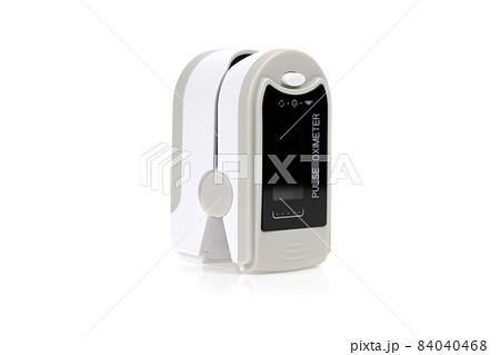 Pulse oximeter on white background.Medical diagnostic device for non-invasive measurement of capillary blood oxygen saturation level. Pulse oximeter on white background.Medical diagnostic device for non-invasive measurement of capillary blood oxygen saturation level. 84040468