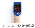 Pulse oximeter on white background.Medical diagnostic device for non-invasive measurement of capillary blood oxygen saturation level. Medical device on the finger. 84040512