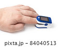 Pulse oximeter on white background.Medical diagnostic device for non-invasive measurement of capillary blood oxygen saturation level. Medical device on the finger. 84040513