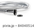 Shower hose on a white background. Silver shower hose close-up. 84040514