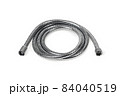 Shower hose on a white background. Silver shower hose close-up. 84040519