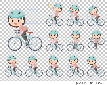 騎著公路自行車的粉色球衣中年婦女 騎著公路自行車的粉色球衣中年婦女 84043572