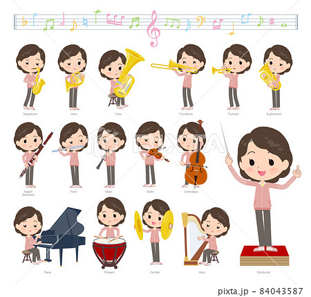 クラシック音楽演奏に関するピンクジャージ中年女性のセット 84043587