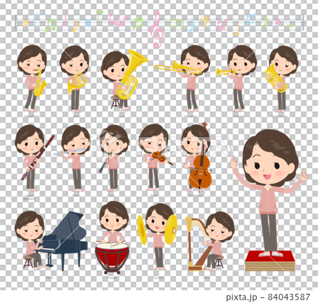 クラシック音楽演奏に関するピンクジャージ中年女性のセット 84043587
