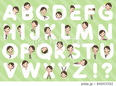 アルファベットと合わせてデザインされたピンクジャージ中年女性のセット アルファベットと合わせてデザインされたピンクジャージ中年女性のセット 84043592