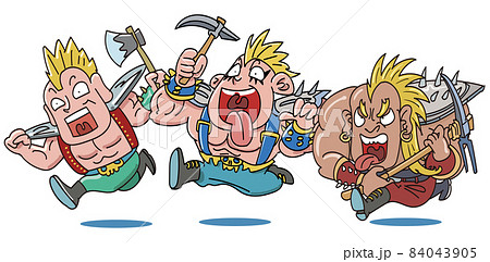 集団で襲い掛かるモヒカン頭のならず者 84043905