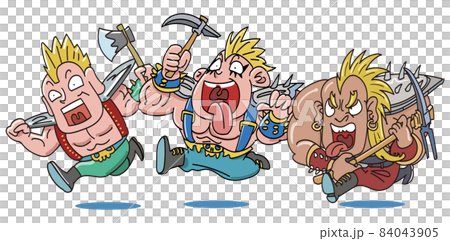 集団で襲い掛かるモヒカン頭のならず者 84043905