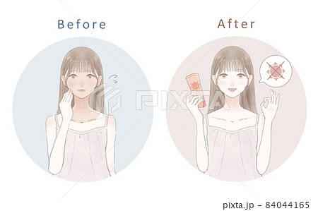 日焼けに悩む女性のビフォーアフター 日焼け止めの効果のイメージ のイラスト素材