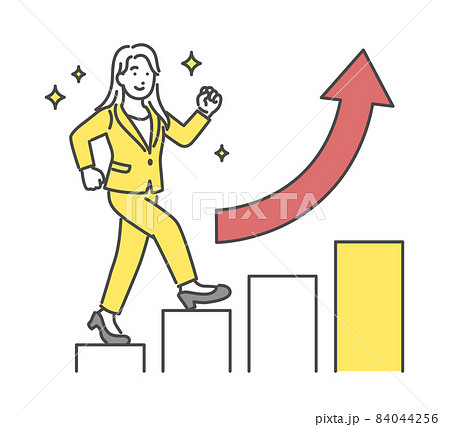 右肩上がりのグラフとスーツの女性 右肩上がりのグラフとスーツの女性 84044256