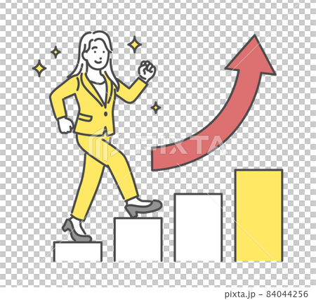 A woman in a suit with a rising graph A woman in a suit with a rising graph 84044256