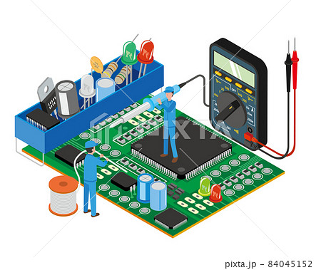 電子工作のアイソメトリックイメージイラストのイラスト素材