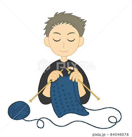編み物をする男性のイラスト素材