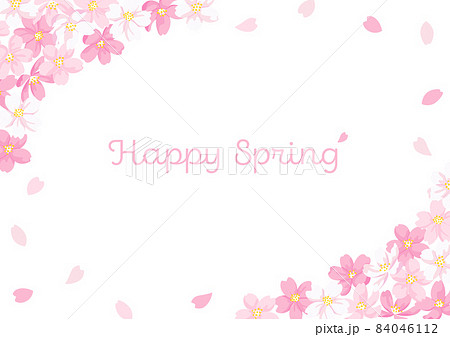 桜の花で装飾したデザインフレーム 春のテンプレート素材 白い背景のイラスト素材