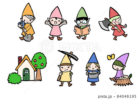 白雪姫の7人の小人と家のイラストセット 84046195