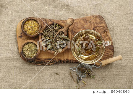 flat lay assortment dried plants cup teas. High quality beautiful photo concept 84046846