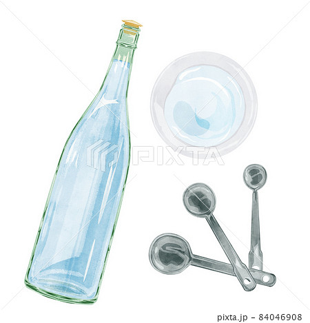 料理酒と計量スプーンの手描き水彩風イラスト 84046908