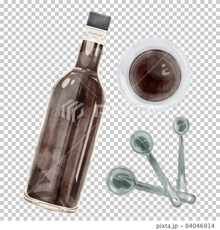 手繪水彩畫的醬油和量勺 84046914