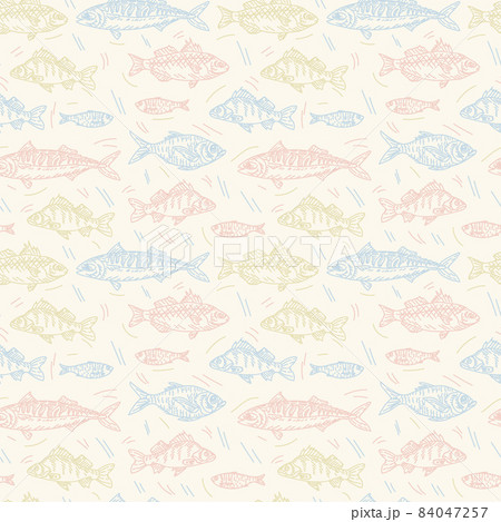 The fish pattern is colored. A variety of marine and river marine life. Seafood pattern for textiles. The fish pattern is colored. A variety of marine and river marine life. Seafood pattern for textiles. 84047257