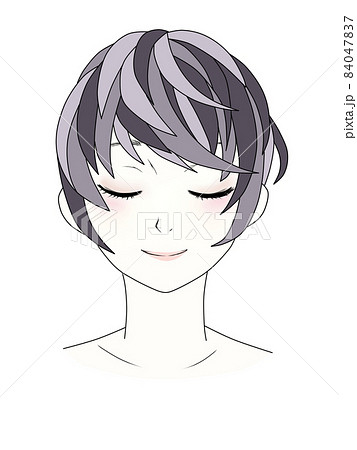 目を閉じる女性　ショートヘア 84047837