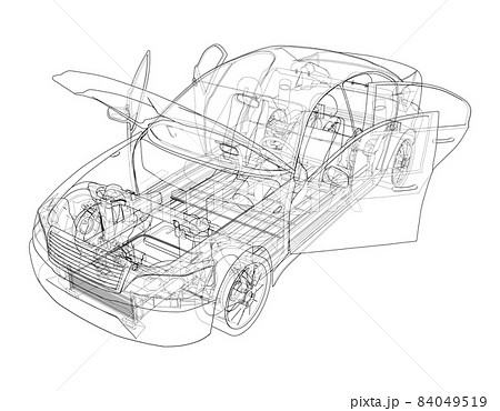 Electric Car With Chassis. 3d illustration 84049519