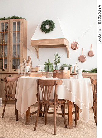 Festive christmas modern kitchen with big tree 84050336