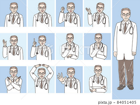 年配の男性医師_カラー_セット_背景色あり 年配の男性医師_カラー_セット_背景色あり 84051405