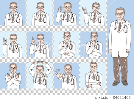 年配の男性医師_カラー_セット_背景色あり 年配の男性医師_カラー_セット_背景色あり 84051405